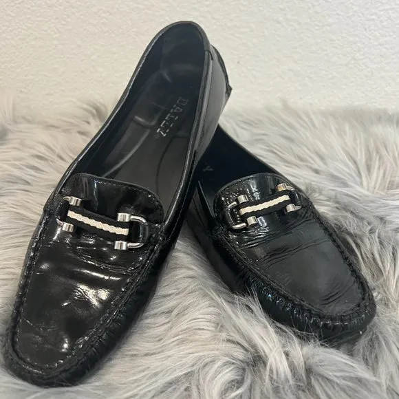 BALLY BLACK Womens Loafers Signature Striped Ribbon Horsebit Loafers Sz US 6