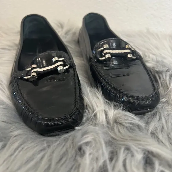 BALLY BLACK Womens Loafers Signature Striped Ribbon Horsebit Loafers Sz US 6