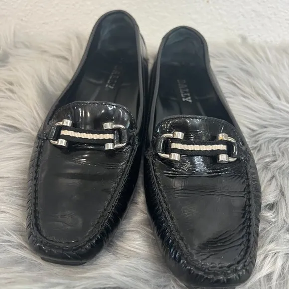 BALLY BLACK Womens Loafers Signature Striped Ribbon Horsebit Loafers Sz US 6