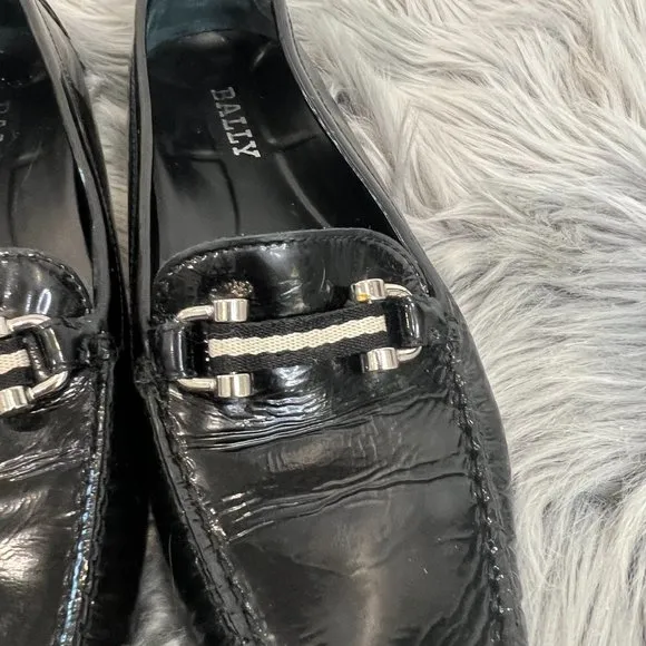 BALLY BLACK Womens Loafers Signature Striped Ribbon Horsebit Loafers Sz US 6
