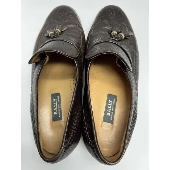Bally Men’s Richy Slip On Wing Tip Leather Tassel Loafers Dark Brown Size 9.5 D