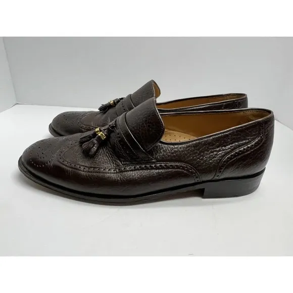 Bally Men’s Richy Slip On Wing Tip Leather Tassel Loafers Dark Brown Size 9.5 D