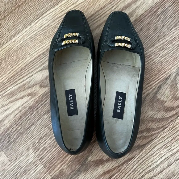 BALLY Olive Green Leather SELENA Loafers Gold Accent sz 8‎