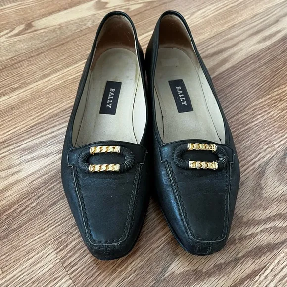 BALLY Olive Green Leather SELENA Loafers Gold Accent sz 8‎