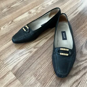 BALLY Olive Green Leather SELENA Loafers Gold Accent sz 8‎