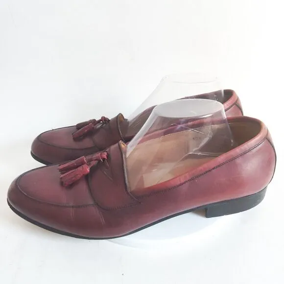 Bally Raleigh Dress Loafers Burgundy Leather Upper &amp; Sole Mens Size 10.5 D Italy