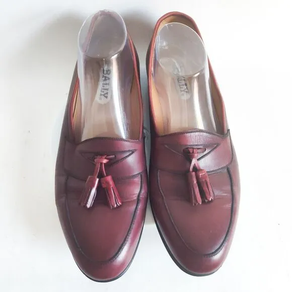 Bally Raleigh Dress Loafers Burgundy Leather Upper &amp; Sole Mens Size 10.5 D Italy