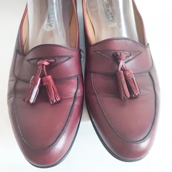 Bally Raleigh Dress Loafers Burgundy Leather Upper &amp; Sole Mens Size 10.5 D Italy