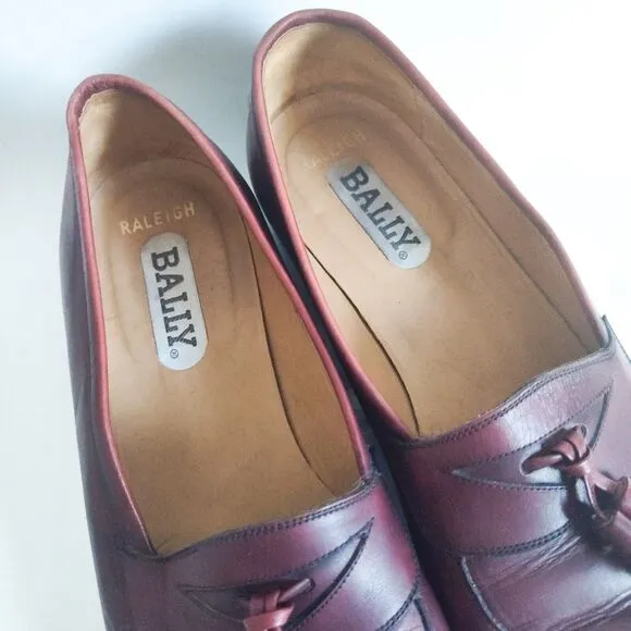 Bally Raleigh Dress Loafers Burgundy Leather Upper &amp; Sole Mens Size 10.5 D Italy
