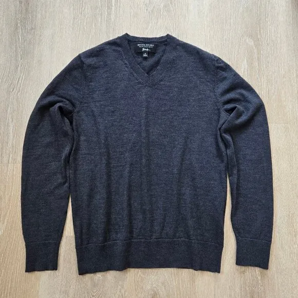 Banana Republic Men’s V-Neck Sweater Small Italian Merino Wool Long Sleeve Gray