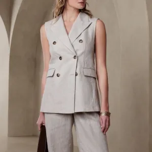 Banana Republic Palma Linen Long Blazer Vest 16 Beige Tan Neutral Suit Lined