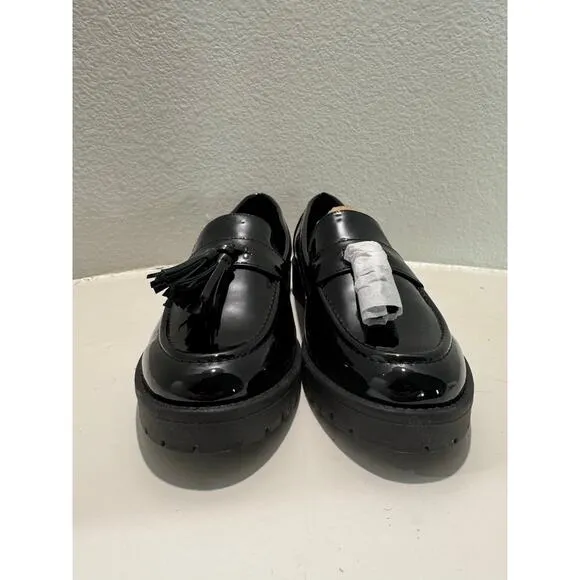 BANDOLINO New $89 Fillup Tassel Lug Sole Black Patent Loafers Size W 8.5