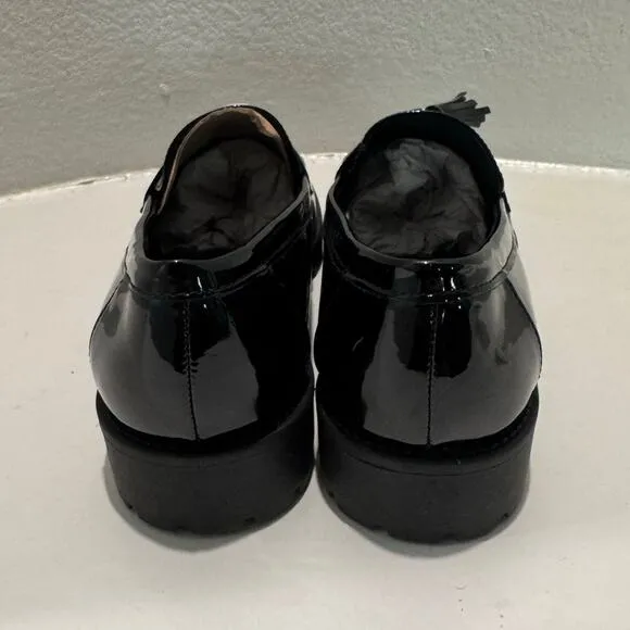 BANDOLINO New $89 Fillup Tassel Lug Sole Black Patent Loafers Size W 8.5