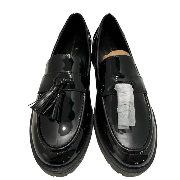 BANDOLINO New $89 Fillup Tassel Lug Sole Black Patent Loafers Size W 8.5