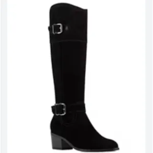 Bandolino Pries Black Suede Tall Boots With Buckle Detail &amp; Stacked Heel Size 8