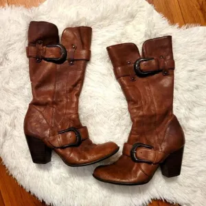Barn Crown Leather Buckle Calf Boots Brown Size 7