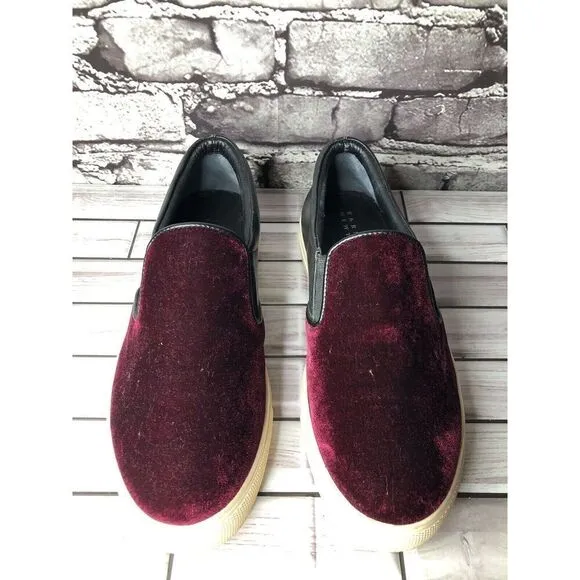 Barney’s New York Red Velvet Suede Slip On Casual Sneakers Shoes Women 36EU/6M U