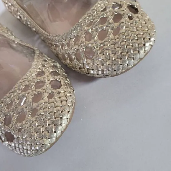 BCBG PARIS gold weaved slip on ballet flats round toe metallics 8B/ 38.5