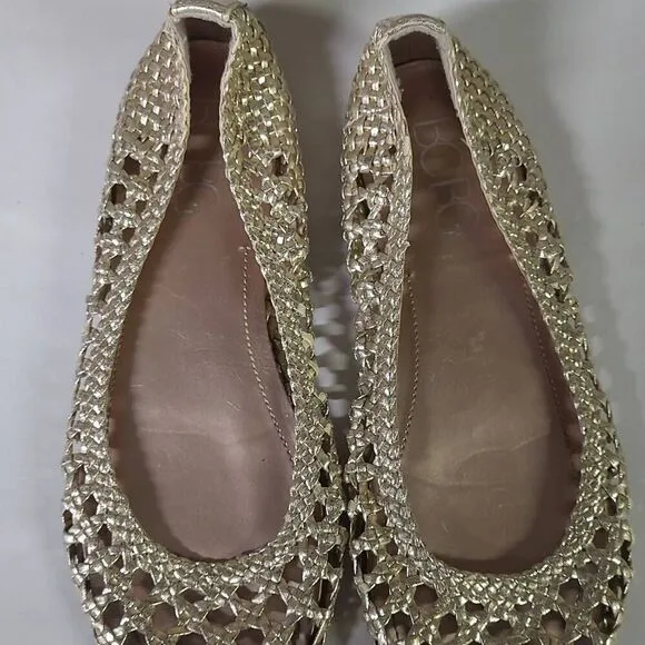 BCBG PARIS gold weaved slip on ballet flats round toe metallics 8B/ 38.5