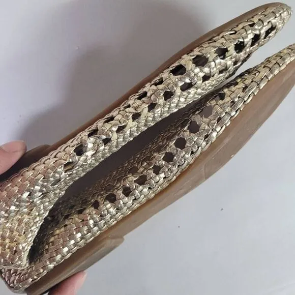 BCBG PARIS gold weaved slip on ballet flats round toe metallics 8B/ 38.5