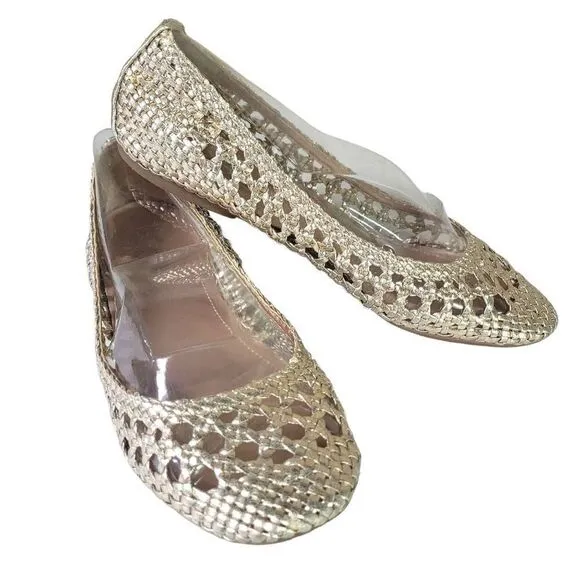 BCBG PARIS gold weaved slip on ballet flats round toe metallics 8B/ 38.5