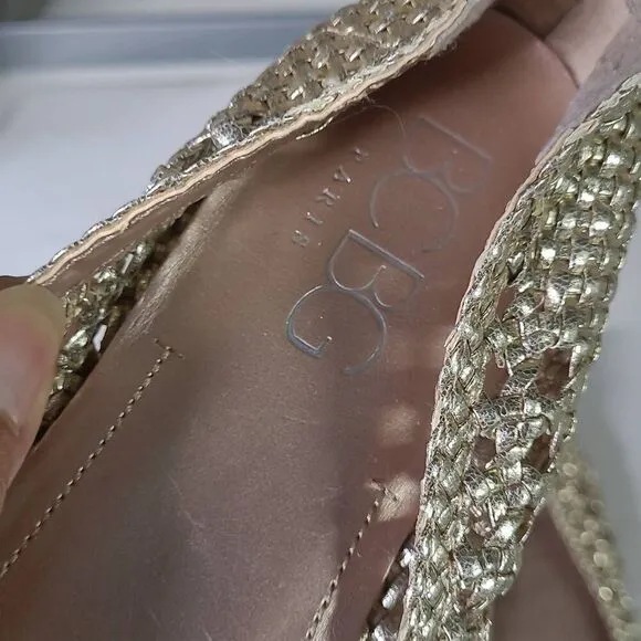 BCBG PARIS gold weaved slip on ballet flats round toe metallics 8B/ 38.5