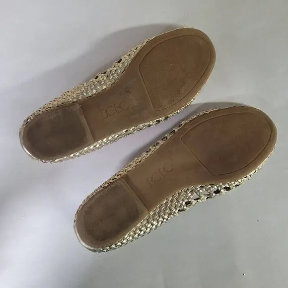 BCBG PARIS gold weaved slip on ballet flats round toe metallics 8B/ 38.5