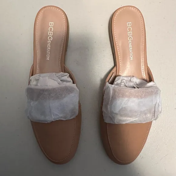 BCBGENERATION Zorie Tailored Slip On Loafers Mules Tan Size 6