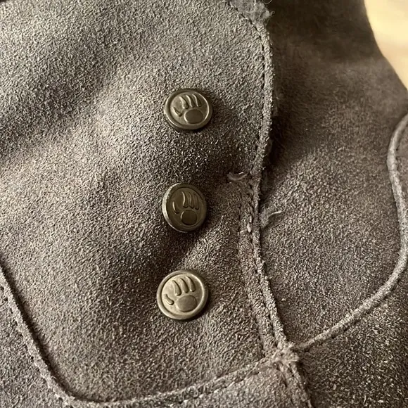 BearPaw Twill wedge heel boots Sherpa lined charcoal size 10 suede