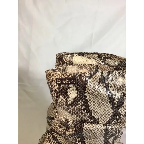 Bebe Women Vegan Snake Skin Mid Calf  Boots Sz. 7 Brown 3.5” heel Edgy Y2K