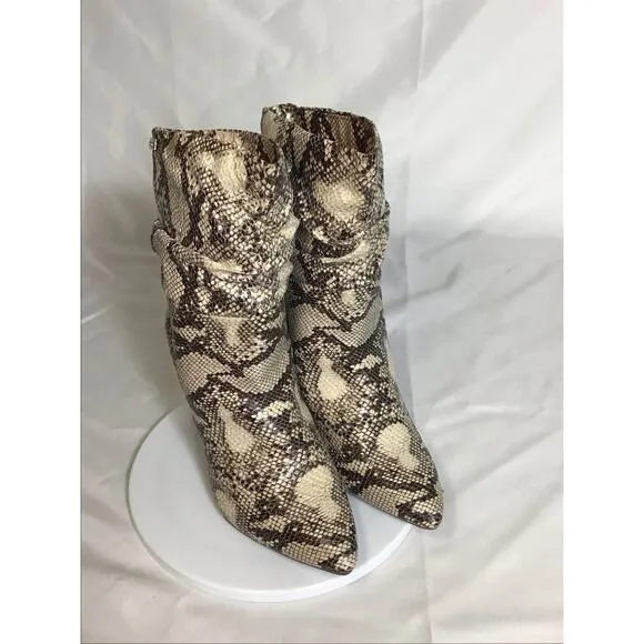 Bebe Women Vegan Snake Skin Mid Calf  Boots Sz. 7 Brown 3.5” heel Edgy Y2K