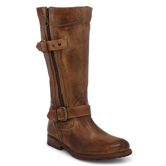 Bed Stu Gogo Lug Tan Rustic Riding Knee High Buckles Wide Calf Boots Size 8.5