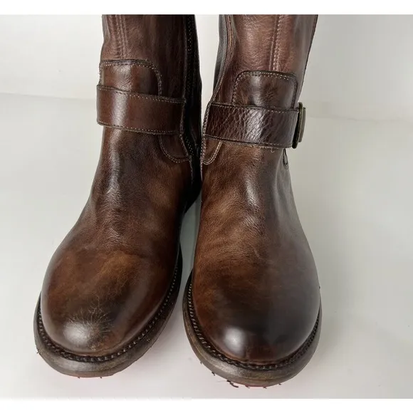 Bed Stu Gogo Lug Tan Rustic Riding Knee High Buckles Wide Calf Boots Size 8.5
