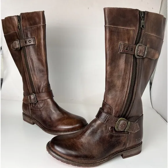 Bed Stu Gogo Lug Tan Rustic Riding Knee High Buckles Wide Calf Boots Size 8.5