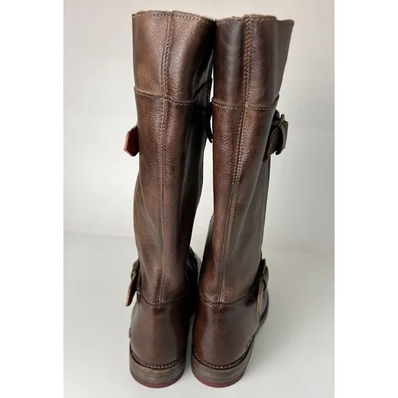 Bed Stu Gogo Lug Tan Rustic Riding Knee High Buckles Wide Calf Boots Size 8.5