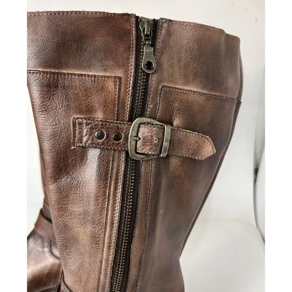 Bed Stu Gogo Lug Tan Rustic Riding Knee High Buckles Wide Calf Boots Size 8.5