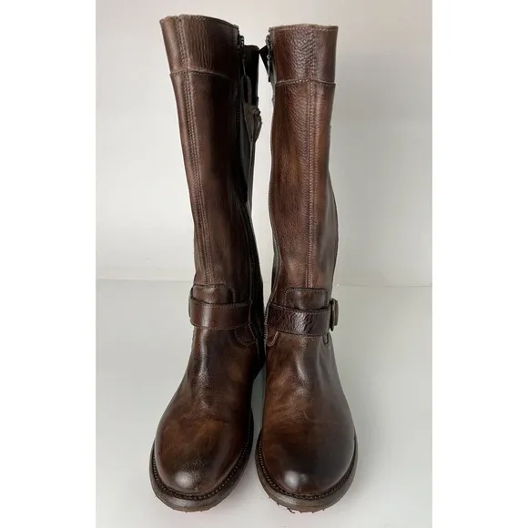 Bed Stu Gogo Lug Tan Rustic Riding Knee High Buckles Wide Calf Boots Size 8.5