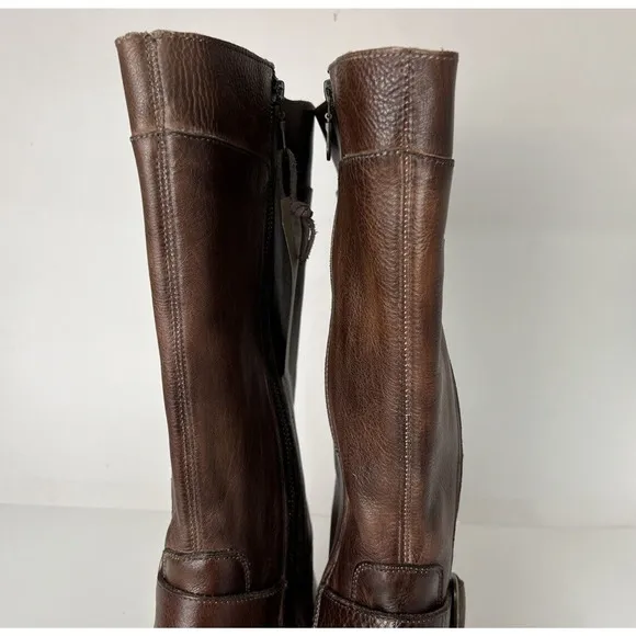 Bed Stu Gogo Lug Tan Rustic Riding Knee High Buckles Wide Calf Boots Size 8.5