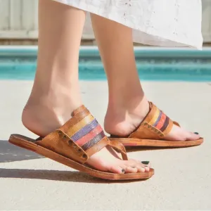 Bed Stu Nemesis Tan Multi DD Colorful Leather Thong Sandals
