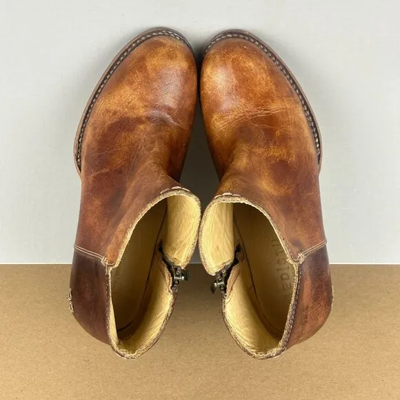 Bed Stu Yell Leather Ankle Boots Booties Womens 7.5 Brown Tan Stacked Heel