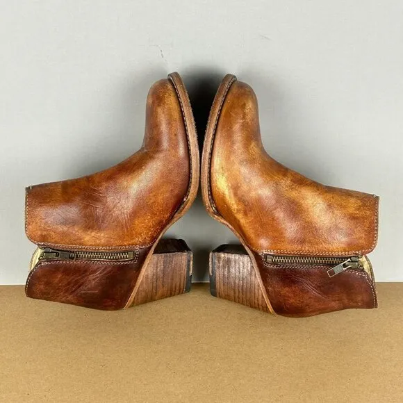 Bed Stu Yell Leather Ankle Boots Booties Womens 7.5 Brown Tan Stacked Heel