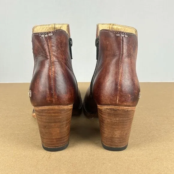 Bed Stu Yell Leather Ankle Boots Booties Womens 7.5 Brown Tan Stacked Heel