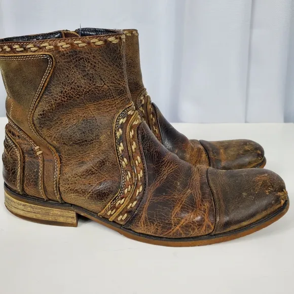 Bedstu Distressed Low Calf Boots Mens Size 9 Whipp Stitch Western Traveler