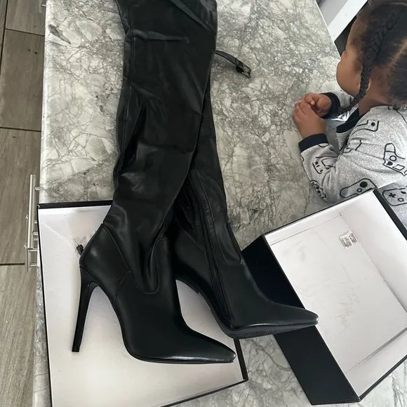Belted thigh high stiletto chap boots