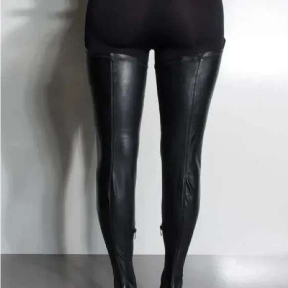 Belted thigh high stiletto chap boots