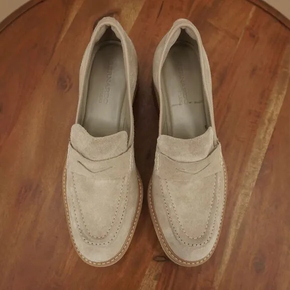 Bernardo Studio Womens Selma Penny Loafers Block Heel Taupe Beige Suede 8.5M