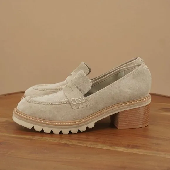 Bernardo Studio Womens Selma Penny Loafers Block Heel Taupe Beige Suede 8.5M