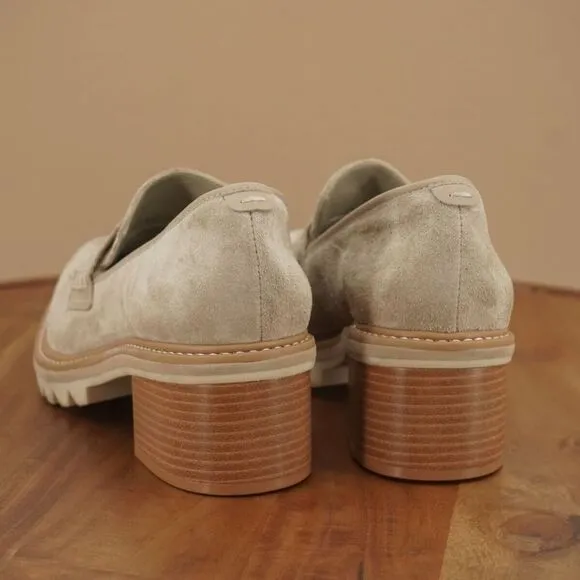 Bernardo Studio Womens Selma Penny Loafers Block Heel Taupe Beige Suede 8.5M