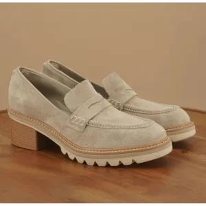 Bernardo Studio Womens Selma Penny Loafers Block Heel Taupe Beige Suede 8.5M