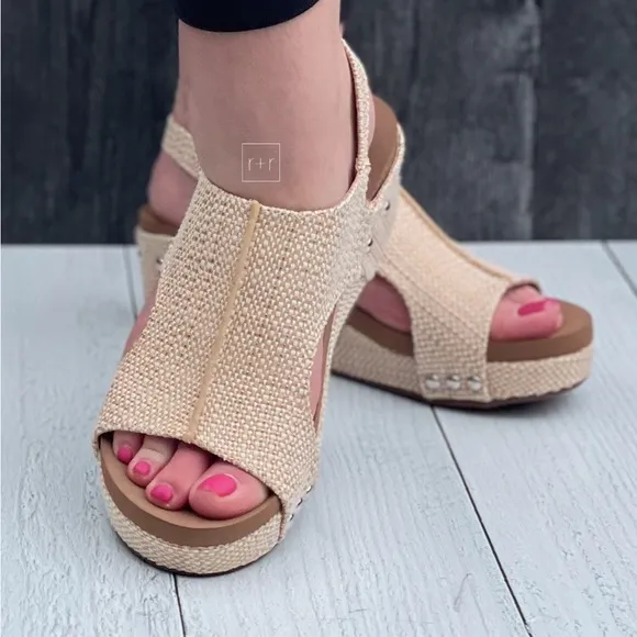Best seller! Corkys Footwear Low Heel Wedge Sandal Volta II in Raffia All